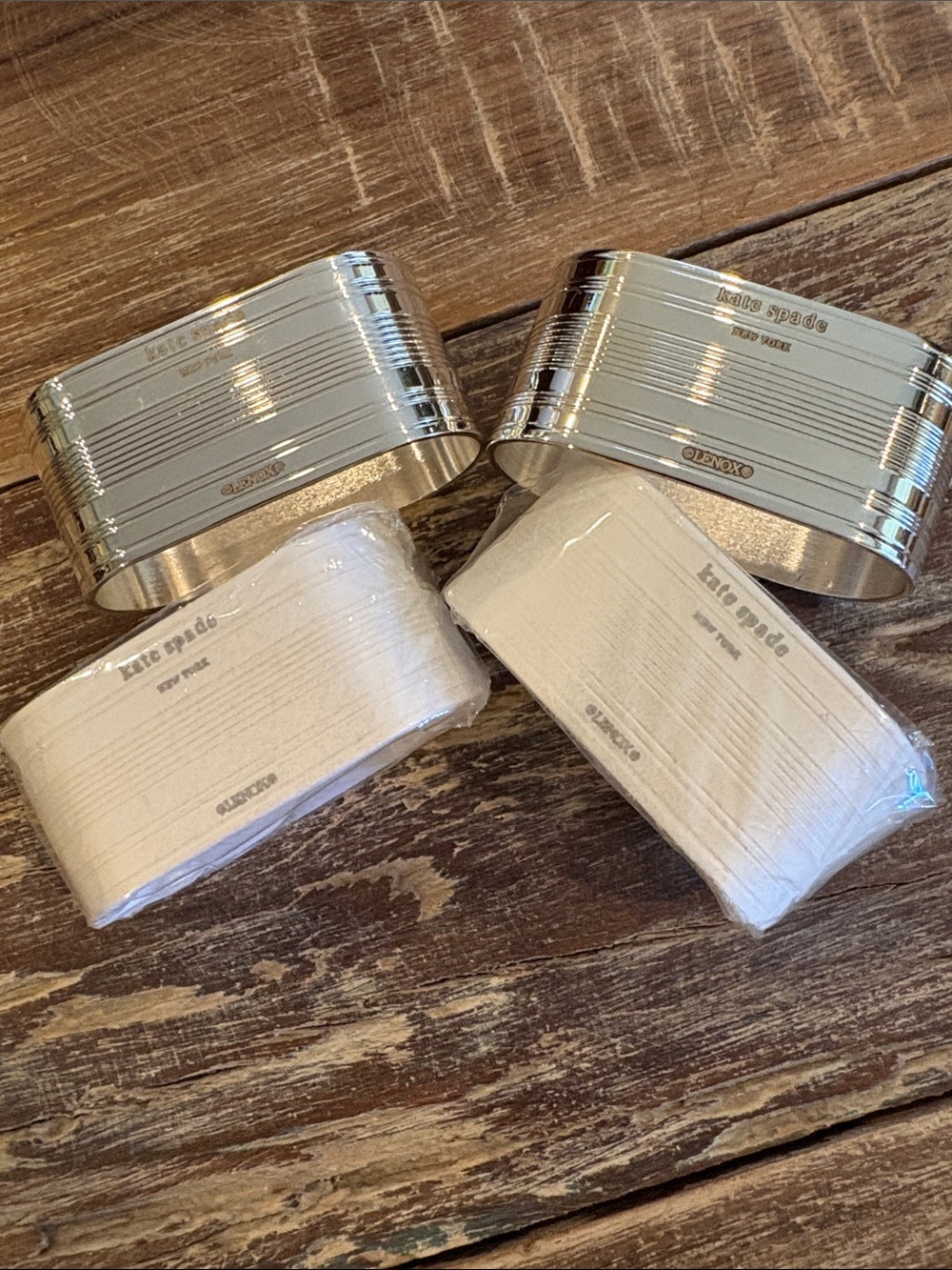 NWOT Kate Spade Lenox Library Stripe Napkin Rings Set of 4 Silverplate
